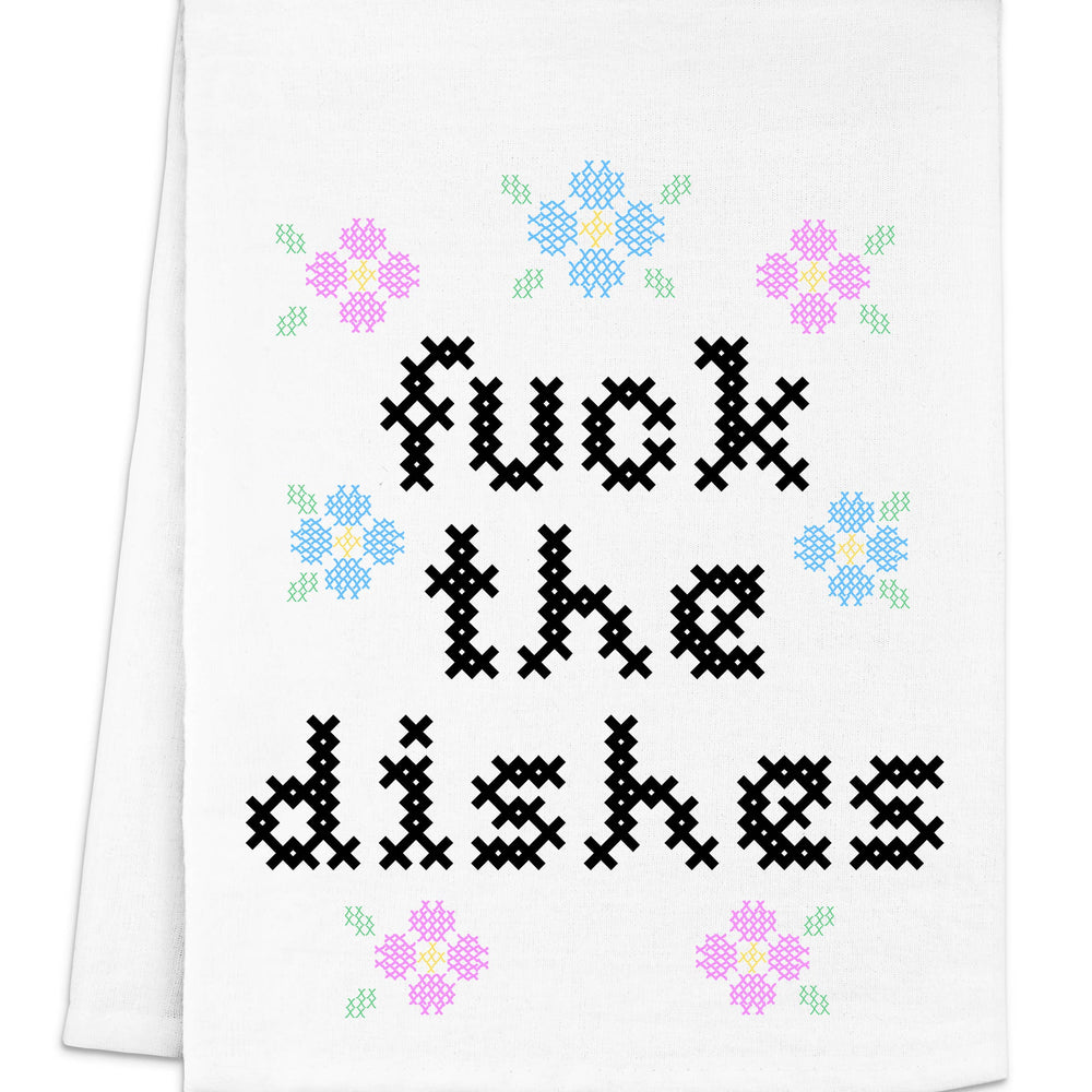 Full Color Cross Stitch Dish Towels - Fuck the Dishes
