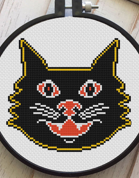 Vintage Halloween Black Cat Counted Cross Stitch Pattern Download Intermediate