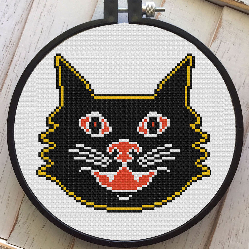 Vintage Halloween Black Cat Counted Cross Stitch Pattern Download Intermediate