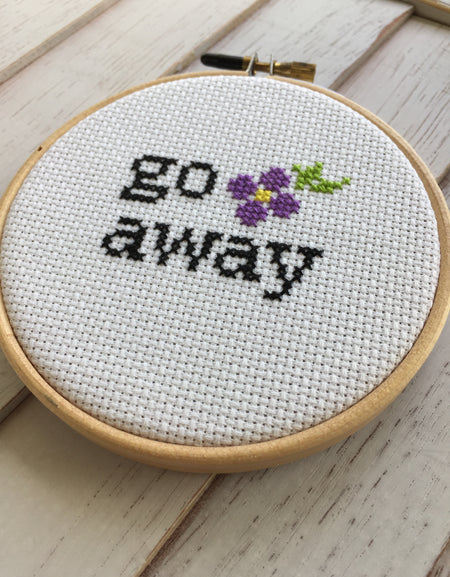 Go Away Floral Foul Cross Stitch Pattern DIGITAL DOWNLOAD Beginner