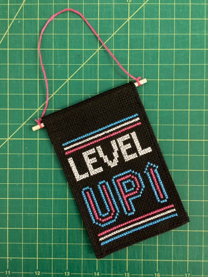 Level Up Tiny Banner Counted Cross Stitch Kit