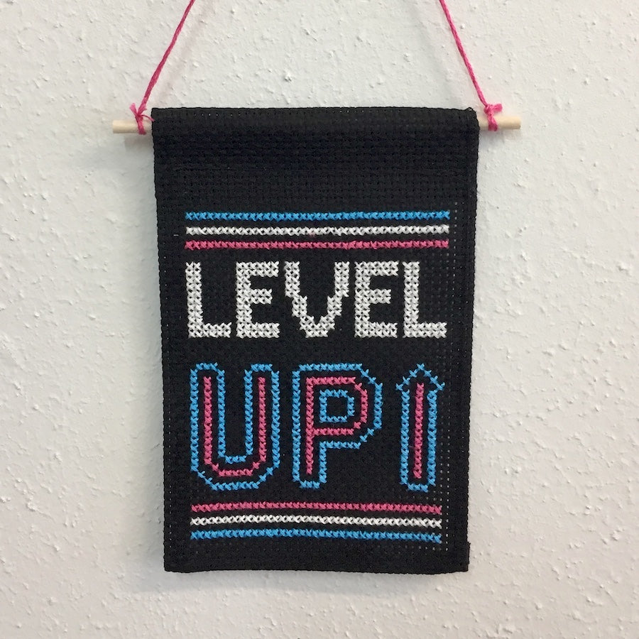 Level Up Tiny Banner Counted Cross Stitch Kit