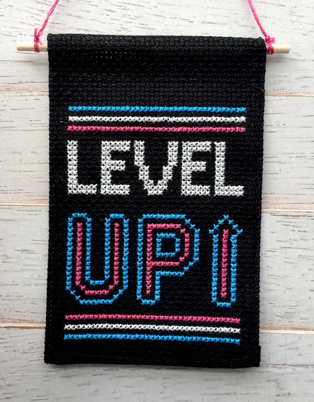 Level Up Tiny Banner Counted Cross Stitch Kit