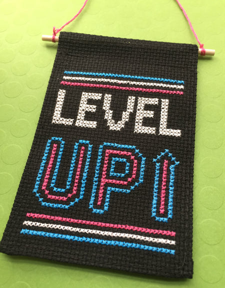 Level Up Tiny Banner Counted Cross Stitch Kit