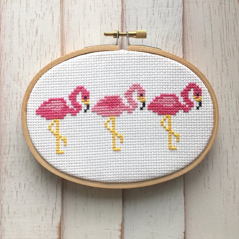 Pink Flamingo Trio Bird Counted Cross Stitch DIY KIT Beginner