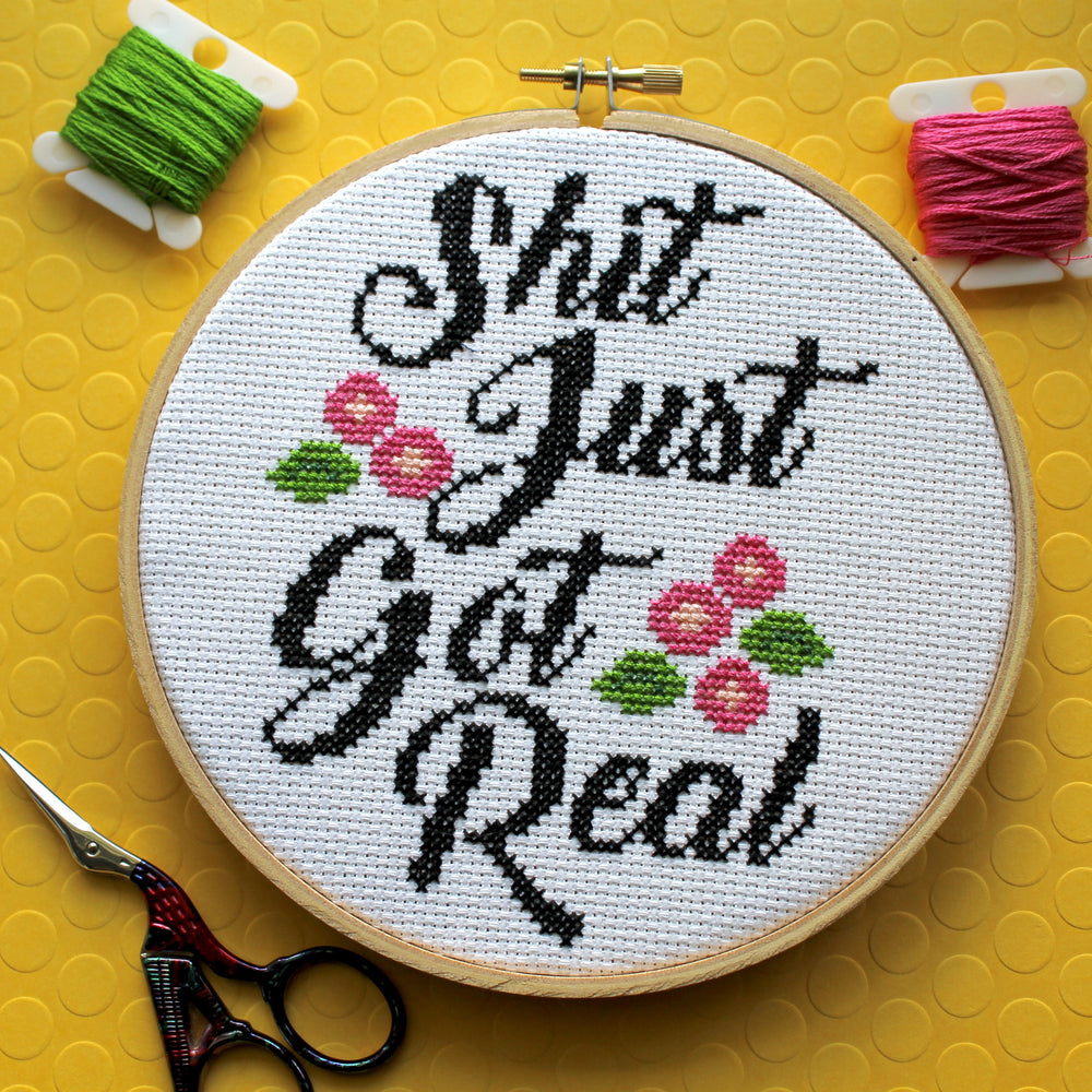 PATTERN WS Sh*t Just Got Real Counted Cross Stitch
