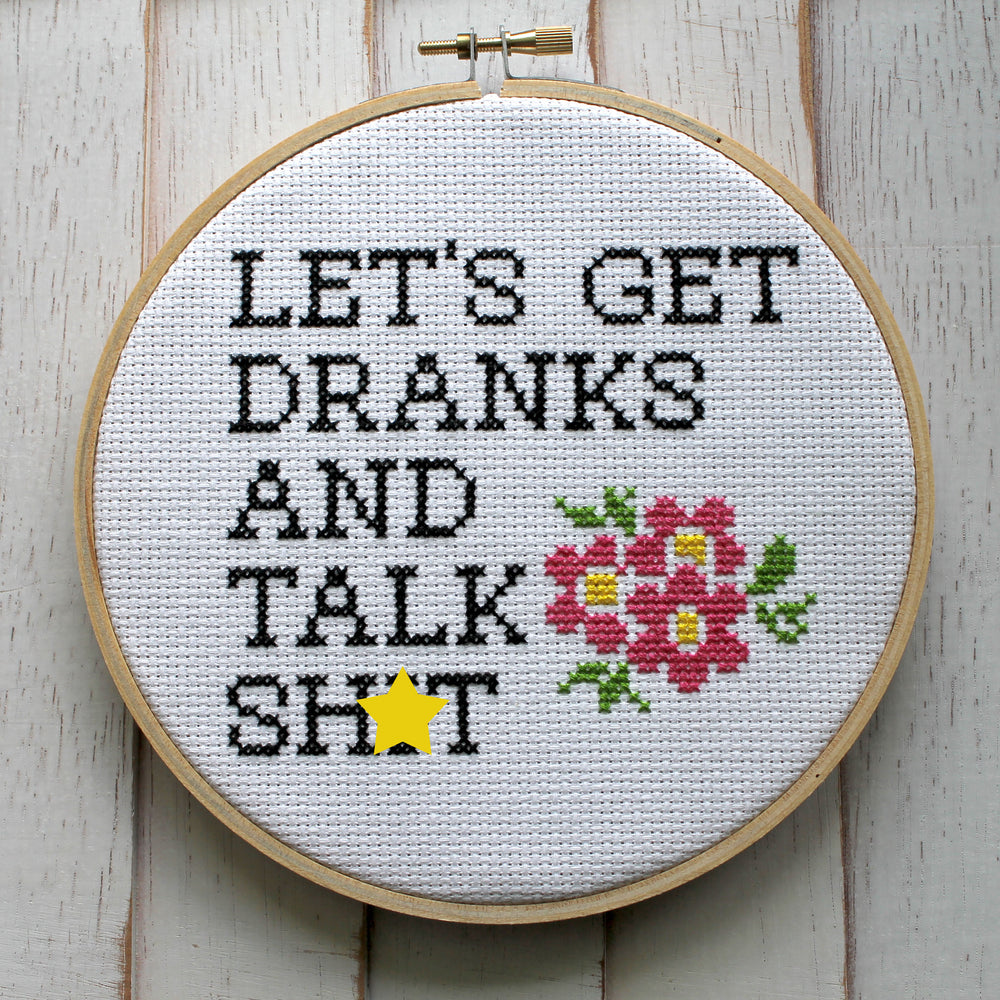WS Let's Get Dranks and Talk Sh*t Counted Cross Stitch DIY KIT Intermediate