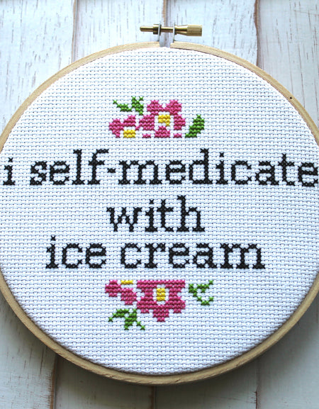 I Self-Medicate With Ice Cream Counted Cross Stitch DIY KIT Intermediate