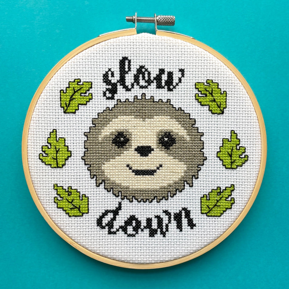 Slow Down Sloth Cross Stitch Pattern DOWNLOAD