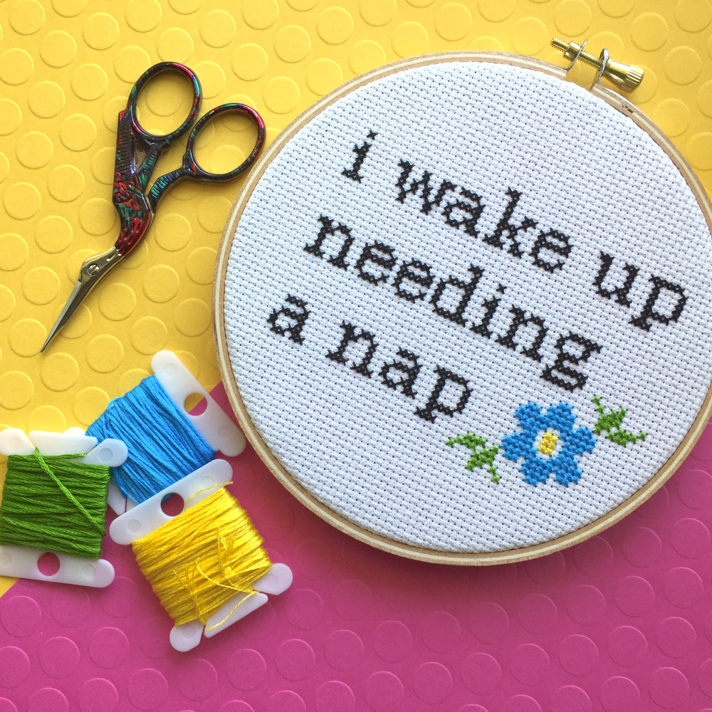 PATTERN WS Wake Up Needing a Nap Counted Cross Stitch