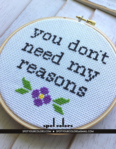 You Don't Need My Reasons Counted Cross Stitch DIY KIT Intermediate