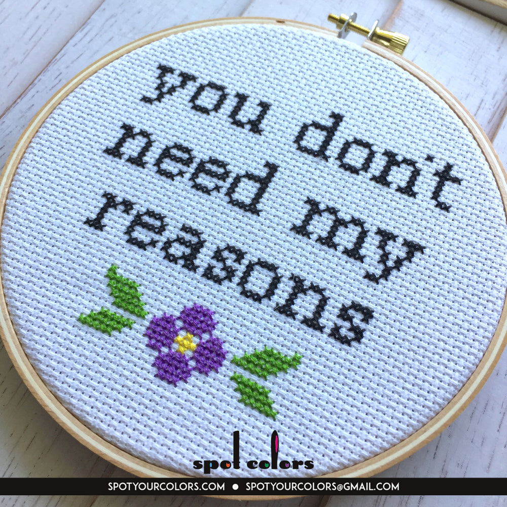 You Don't Need My Reasons Counted Cross Stitch DIY KIT Intermediate