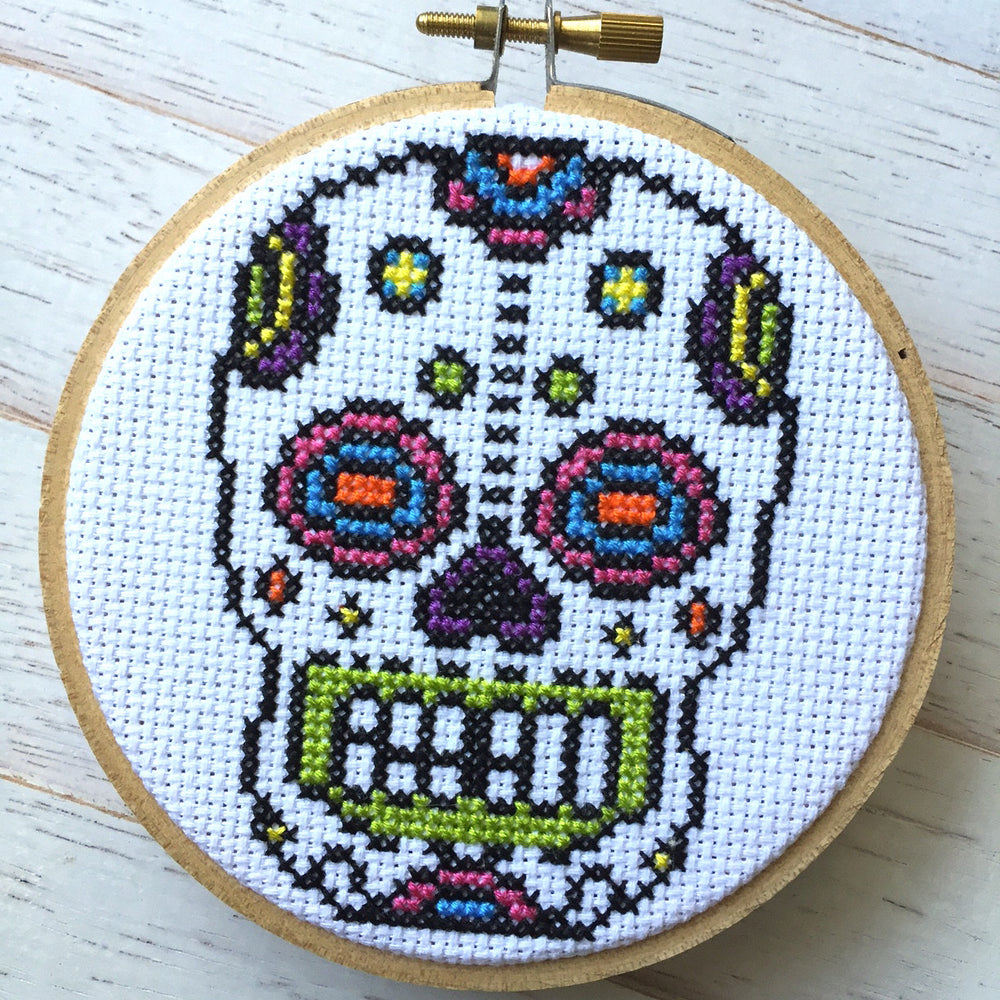 Bright Sugar Skull Counted Cross Stitch DIY KIT