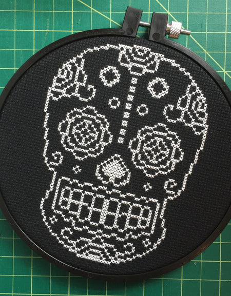 Sugar Skull White and Black Counted Cross Stitch DIY KIT