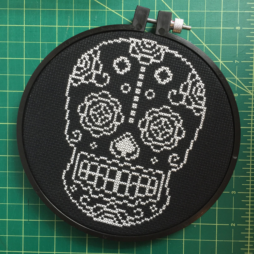 Sugar Skull White and Black Counted Cross Stitch DIY KIT