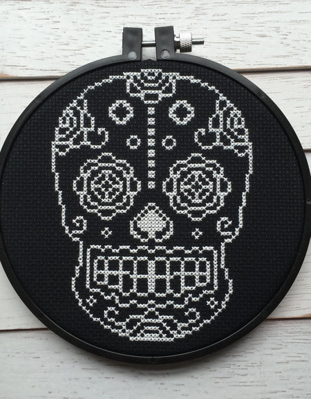 Sugar Skull White and Black Counted Cross Stitch DIY KIT
