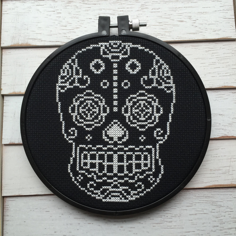 Sugar Skull White and Black Counted Cross Stitch DIY KIT