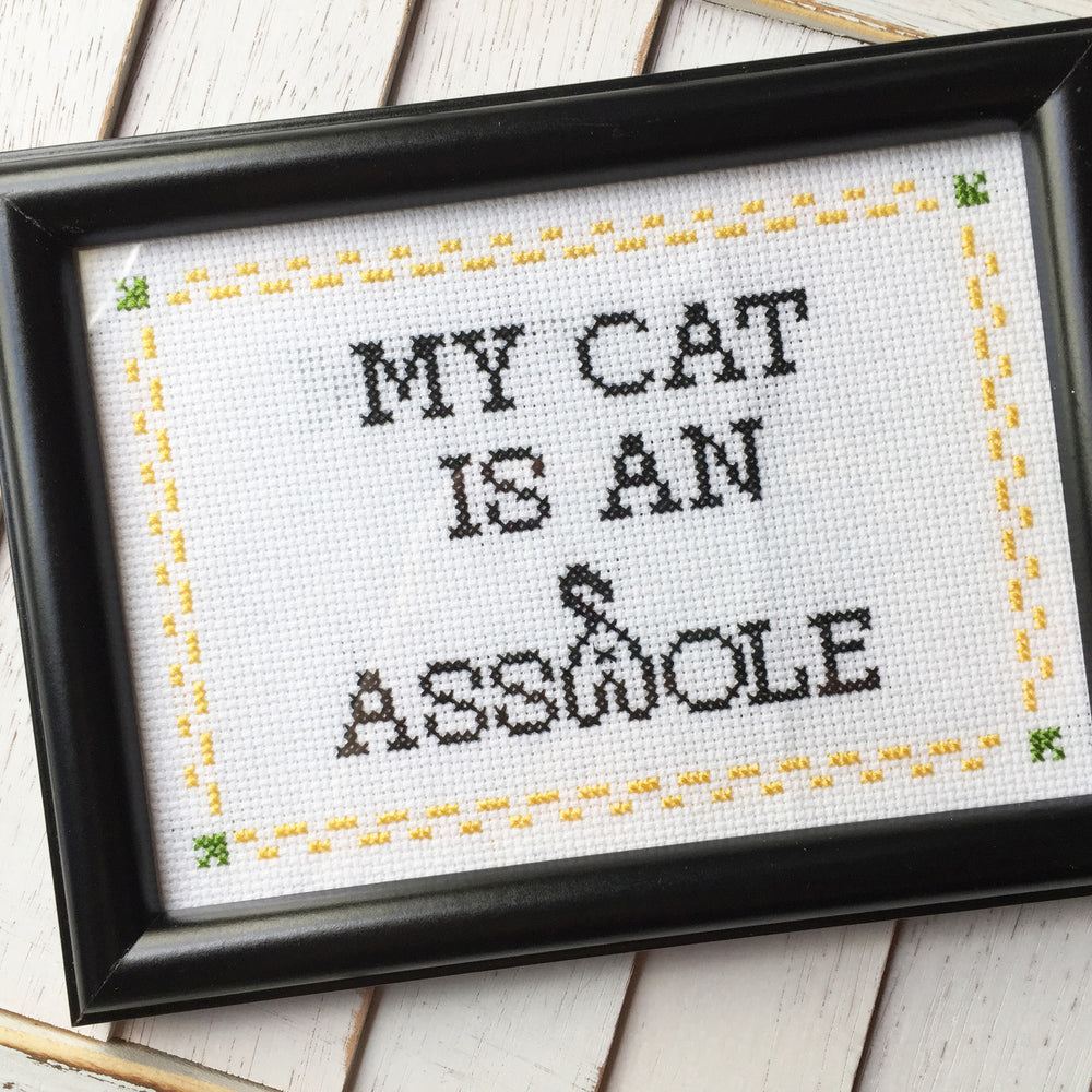 WS My Cat is an A**hole Counted Cross Stitch DIY KIT Intermediate