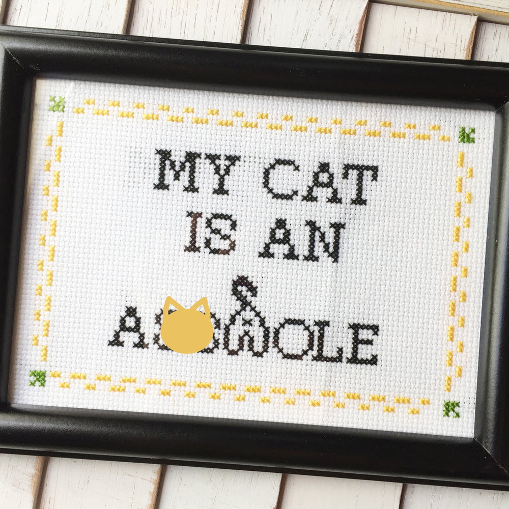 WS My Cat is an A**hole Counted Cross Stitch DIY KIT Intermediate