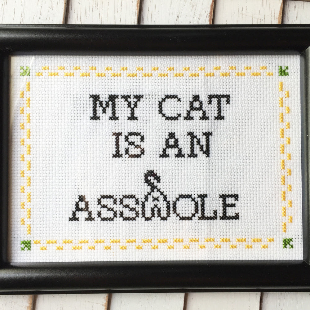 WS My Cat is an A**hole Counted Cross Stitch DIY KIT Intermediate