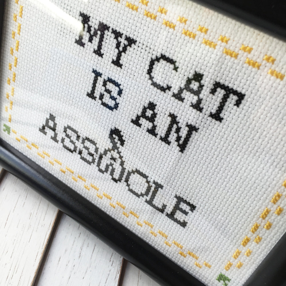 WS My Cat is an A**hole Counted Cross Stitch DIY KIT Intermediate