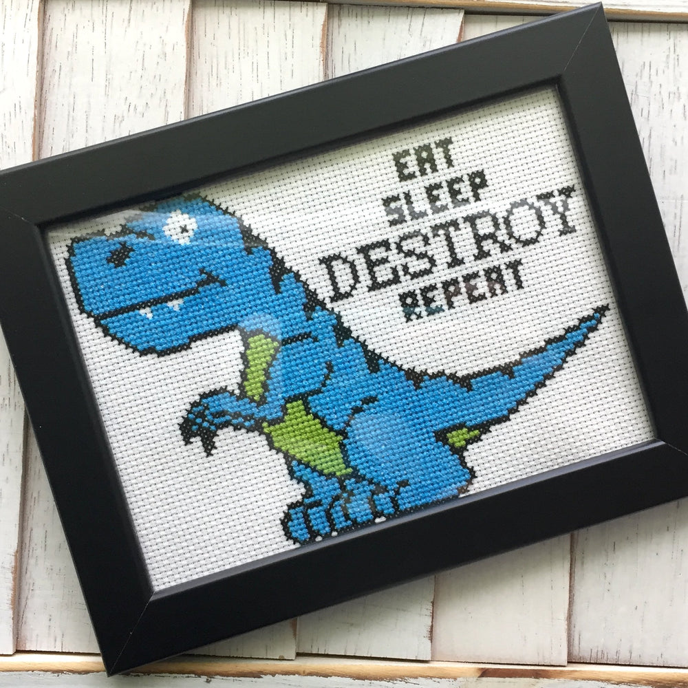 PATTERN WS Dinosaur Destroy Counted Cross Stitch