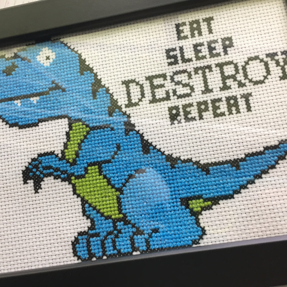 PATTERN WS Dinosaur Destroy Counted Cross Stitch