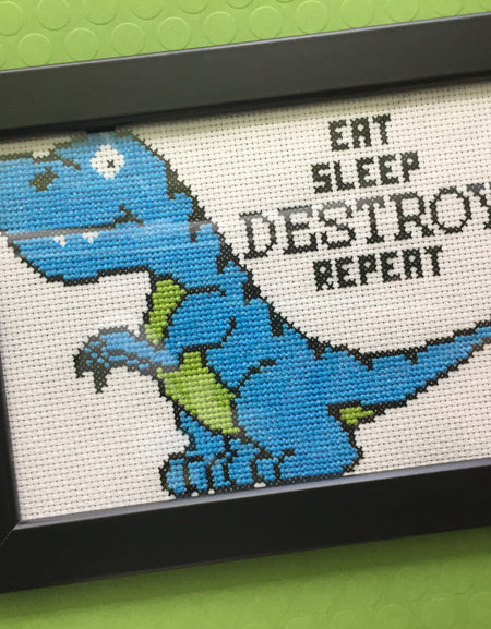 Dinosaur Destroy Counted Cross Stitch DIY KIT Intermediate
