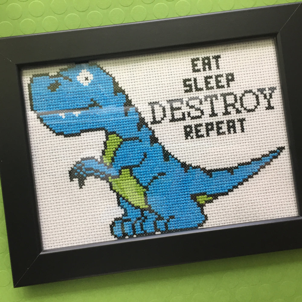 PATTERN WS Dinosaur Destroy Counted Cross Stitch