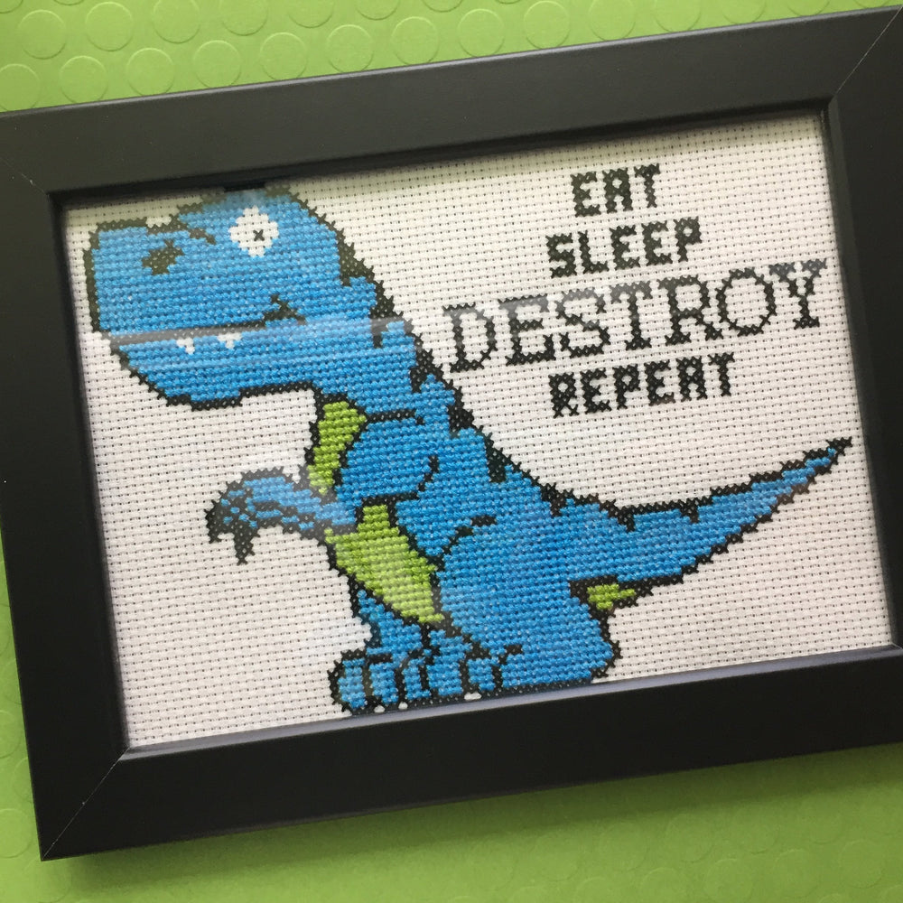 PATTERN WS Dinosaur Destroy Counted Cross Stitch