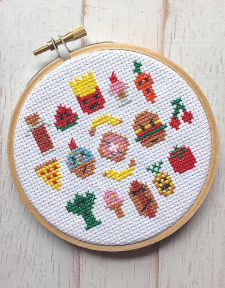 Snack Attack Food Cross Stitch PATTERN DOWNLOAD Needlework Embroidery Beginner