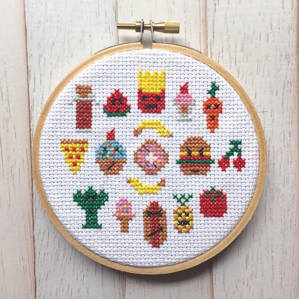 Snack Attack Food Cross Stitch PATTERN DOWNLOAD Needlework Embroidery Beginner