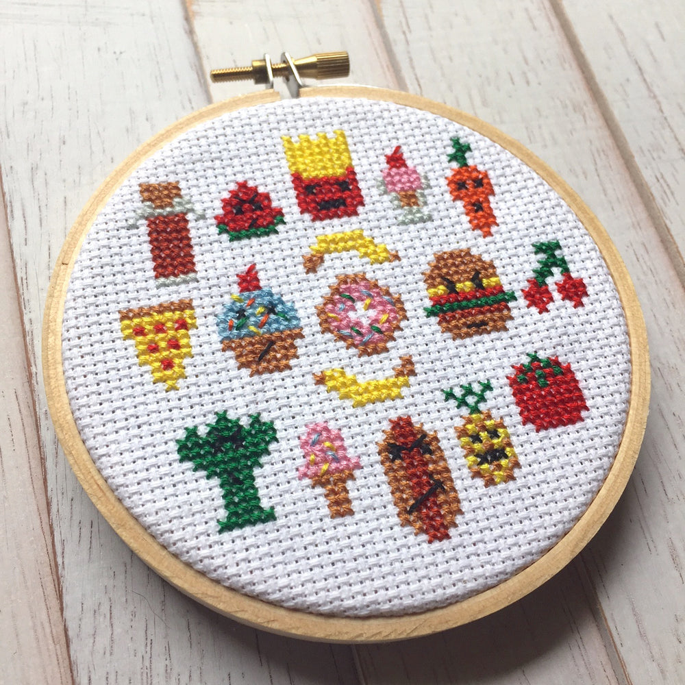 Snack Attack Food Cross Stitch PATTERN DOWNLOAD Needlework Embroidery Beginner