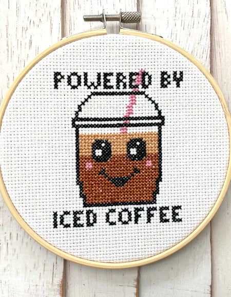 Powered By Iced Coffee Cross Stitch DIGITAL Pattern