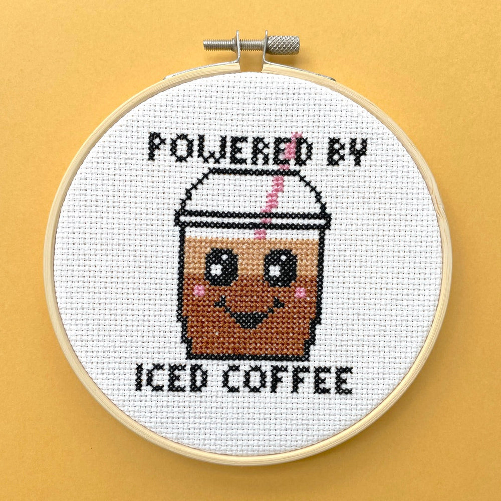 Powered By Iced Coffee Cross Stitch DIGITAL Pattern