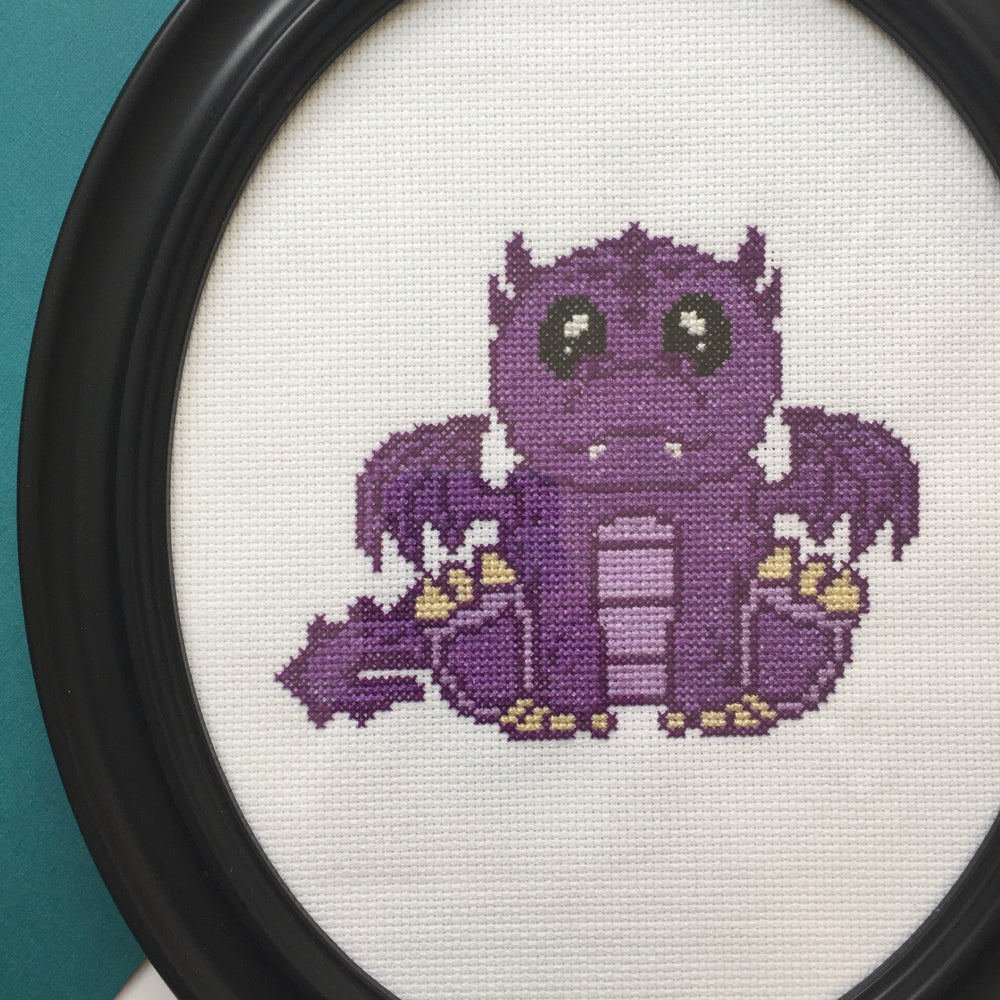 Purple Dragon Counted Cross Stitch DIGITAL DOWNLOAD Pattern Intermediate