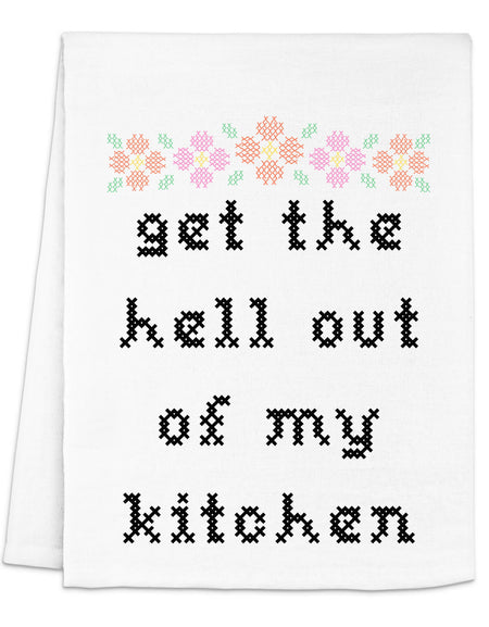 Full Color Cross Stitch Dish Towels - Get Out of My Kitchen