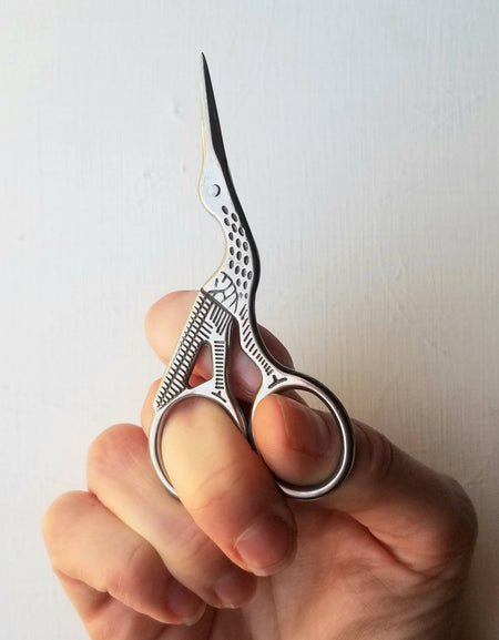 Classic stork hand embroidery scissors