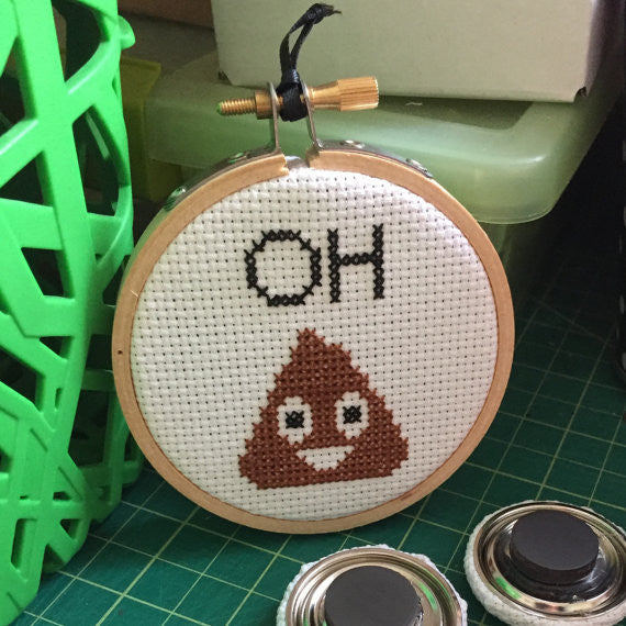 WS Oh Poop Emoji Funny Counted Cross Stitch DIY KIT Beginner